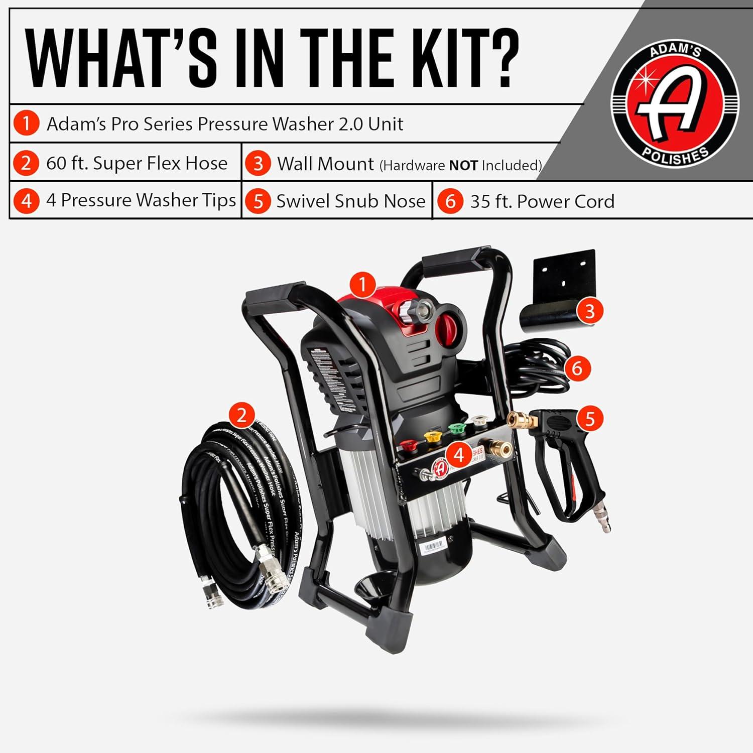 imageAdams Pro Series Electric Pressure Washer 20 Complete Kit  Professional Powerful Detailing Car Washing Pressure Sprayer Includes Snub Nose Wall Mount ampamp Pressure Washer Tips  1200 PSI 176 GPMPro Series 20