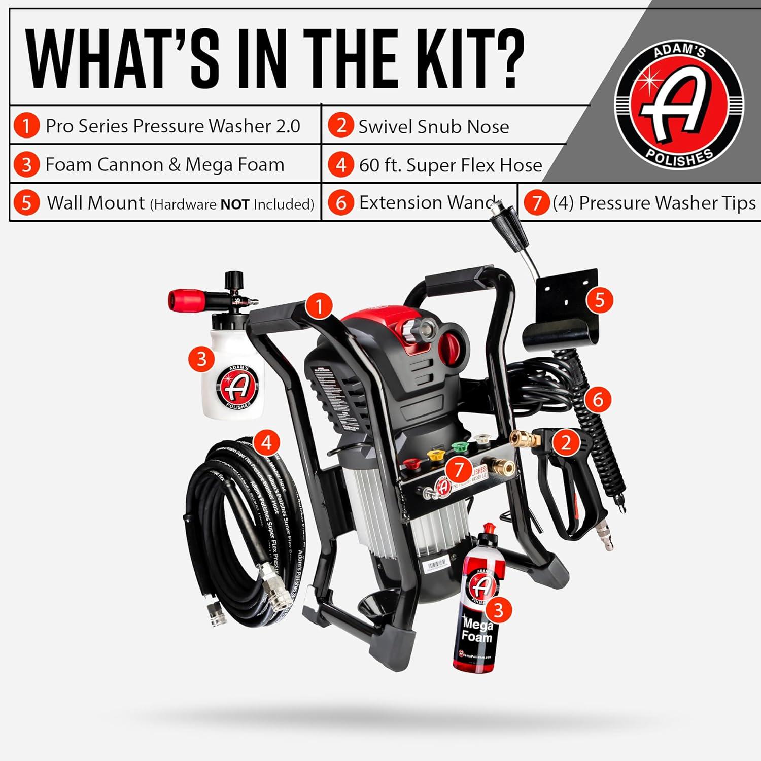 imageAdams Pro Series Electric Pressure Washer 20 Complete Kit  Professional Powerful Detailing Car Washing Pressure Sprayer Includes Snub Nose Wall Mount ampamp Pressure Washer Tips  1200 PSI 176 GPMPro Series 20  Kit