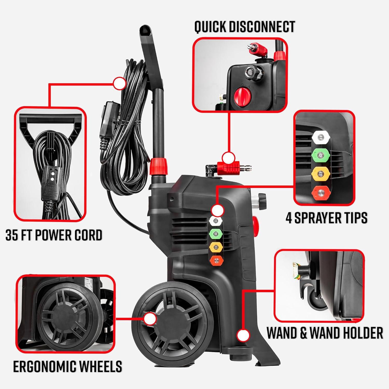 imageAdams Pro Series Electric Pressure Washer 20 Complete Kit  Professional Powerful Detailing Car Washing Pressure Sprayer Includes Snub Nose Wall Mount ampamp Pressure Washer Tips  1200 PSI 176 GPMStandard 30